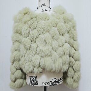 New Real Fox Fur Overcoat Jacket Blazer Wrap Mint Foam Lime Green Sequin No Mink